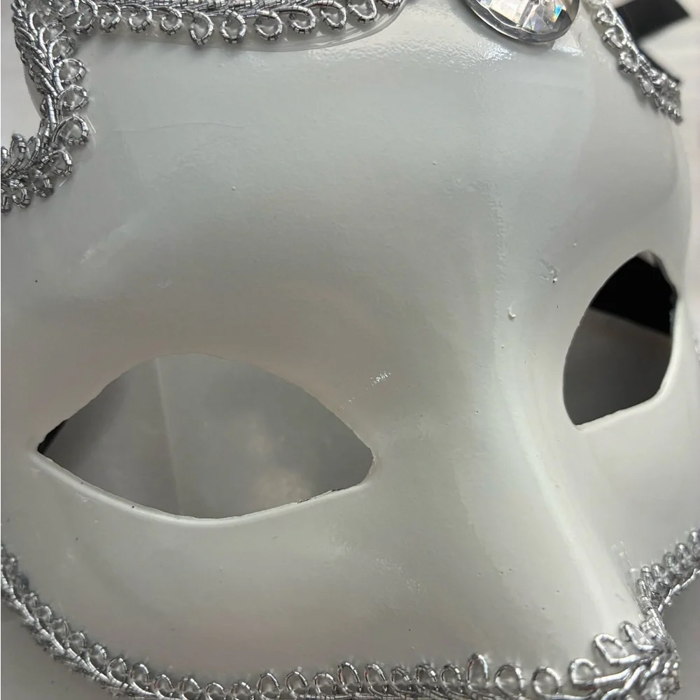 Elegant White and Silver Feathered Mask